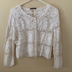 MICHAEL SIMON White Crocheted Cropped Cardigan